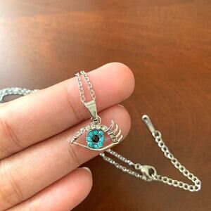 blue Evil eye silver stainless steel necklace